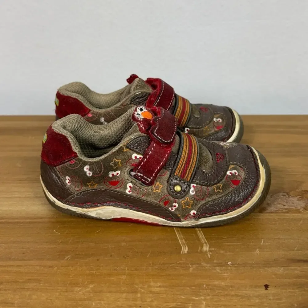 Stride Rite Sesame Street Elmo Shoes in Brown / Red Leather Toddler Size 7